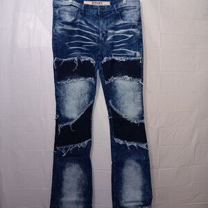 R3BEL STACKED FIT COLOR BLOCK WIDE WASHED DENIM JEANS